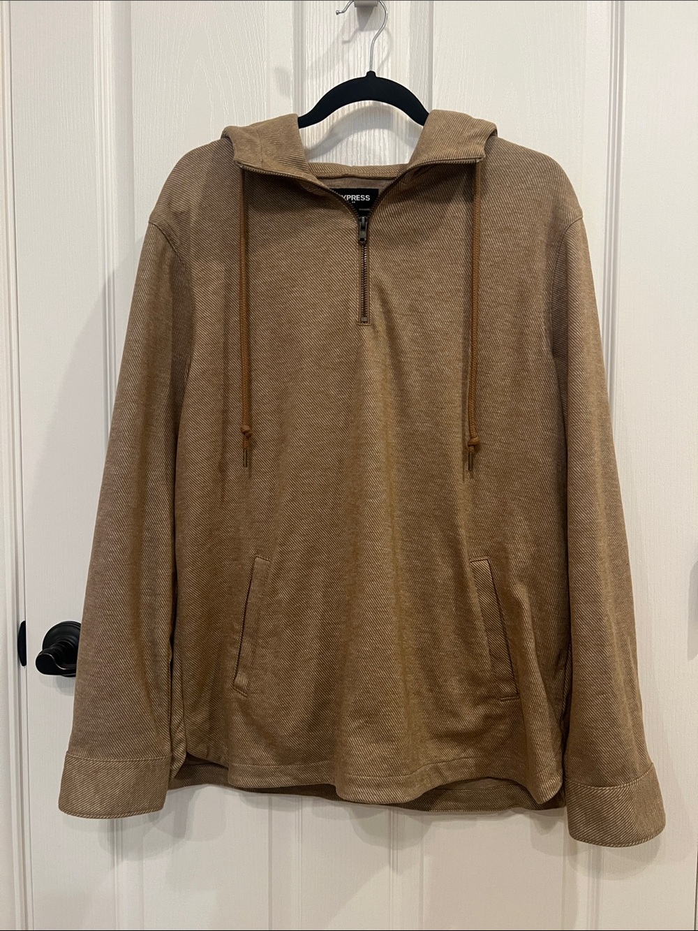 Express Men's Half-Zip Hooded Sweater in Camel Brown
